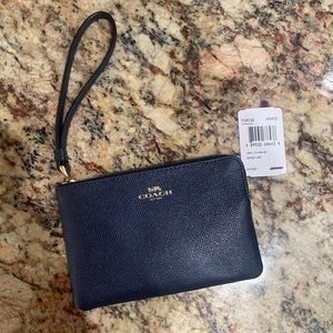 Coach Navy Leather Wristlet